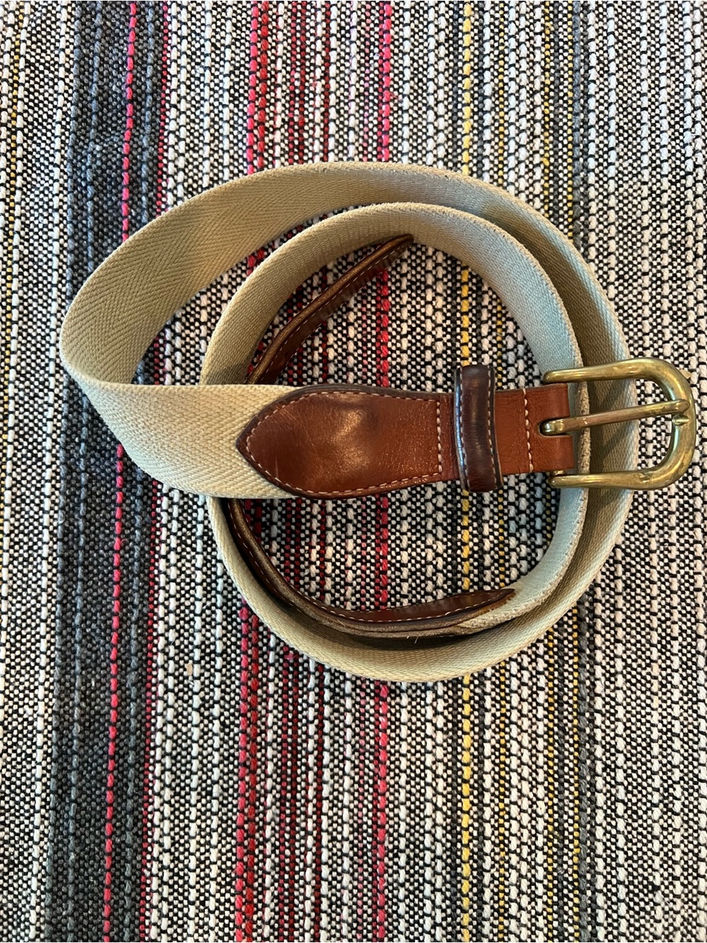 COACH Beige Belt Brown Leather Trim Solid Brass Buckle Men's Size 38